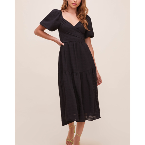 Astr The Label 'Sonnet' Black Puff Sleeve Midi Dress Size M - Picture 1 of 5